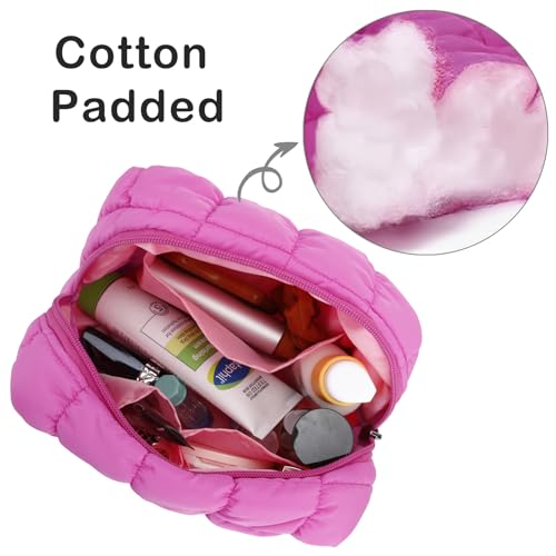 E-Tree-Cute-Makeup-BagQuilted-Cosmetic-BagMake-up-Pouch-for-PurseToiletry-Zipper-PouchCheckered-BagTravel-CaseStorage-Pouches-for-Organization-Hot-Pink
