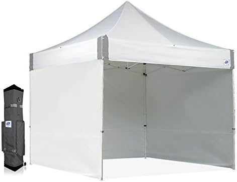 E-Z UP ES100S Instant Commercial Canopy, 10' x 10' with 3 Sidewalls, 1 Mid-Zip Sidewall and Wide-Trax Roller Bag, White