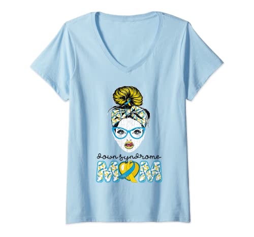 Femme Graphique heureux de maman trisomique T-Shirt avec Col en V