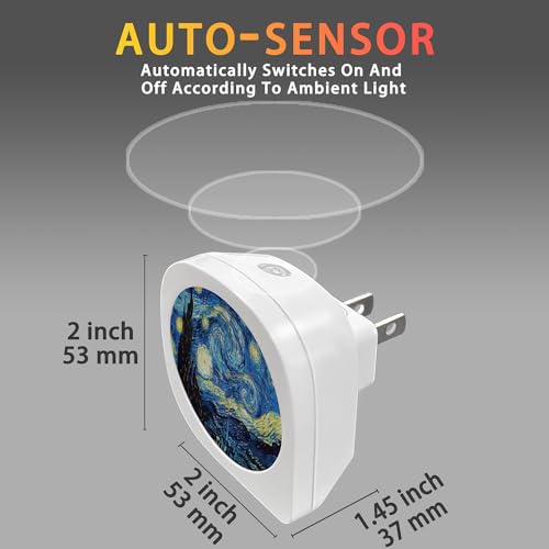 Image of Starry Night Oil Painting Night Light Plug into Wall,Night Lights with Dusk to Dawn Sensor 0.5W Night Light for Boys Girls Men Women Home Decor