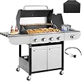 Kendane 4-Burner Propane Gas BBQ Grill with Side Burner, Barbecue Gas Grill with Enameled Cast Iron Grates for Outdoor Patio Garden Barbecue, 53,000 BTU, Stainless Steel Grill Cover included