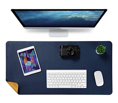Image of House of Quirk Laptop Keyboard Mouse Felt Pad with Paper and Pen Pocket for Desktops (78.7 x 39 CM, Dark Blue /Yellow)
