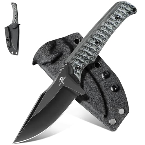 Purple Dragon Fixed Blade Knife - Full Tang Hunting Knife Forged from a Single Piece of D2 Steel - Camping Knives with G10 Handle and Kydex Sheath - Outdoor Gift for Men - Gray