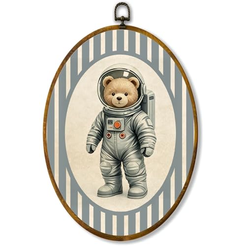zewepri Astronaut Teddy Bear Oval Wall Art, Space Nursery Canvas, 8.5x11.5 by zewepri - Used condition - US$13.62