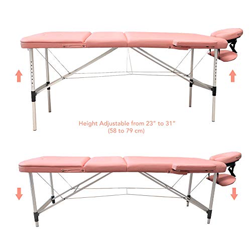 ANGEL USA 3-Section Aluminum 84"L Portable Massage Table Facial SPA Bed Tattoo w/Free Carry Case (Sakura Pink)