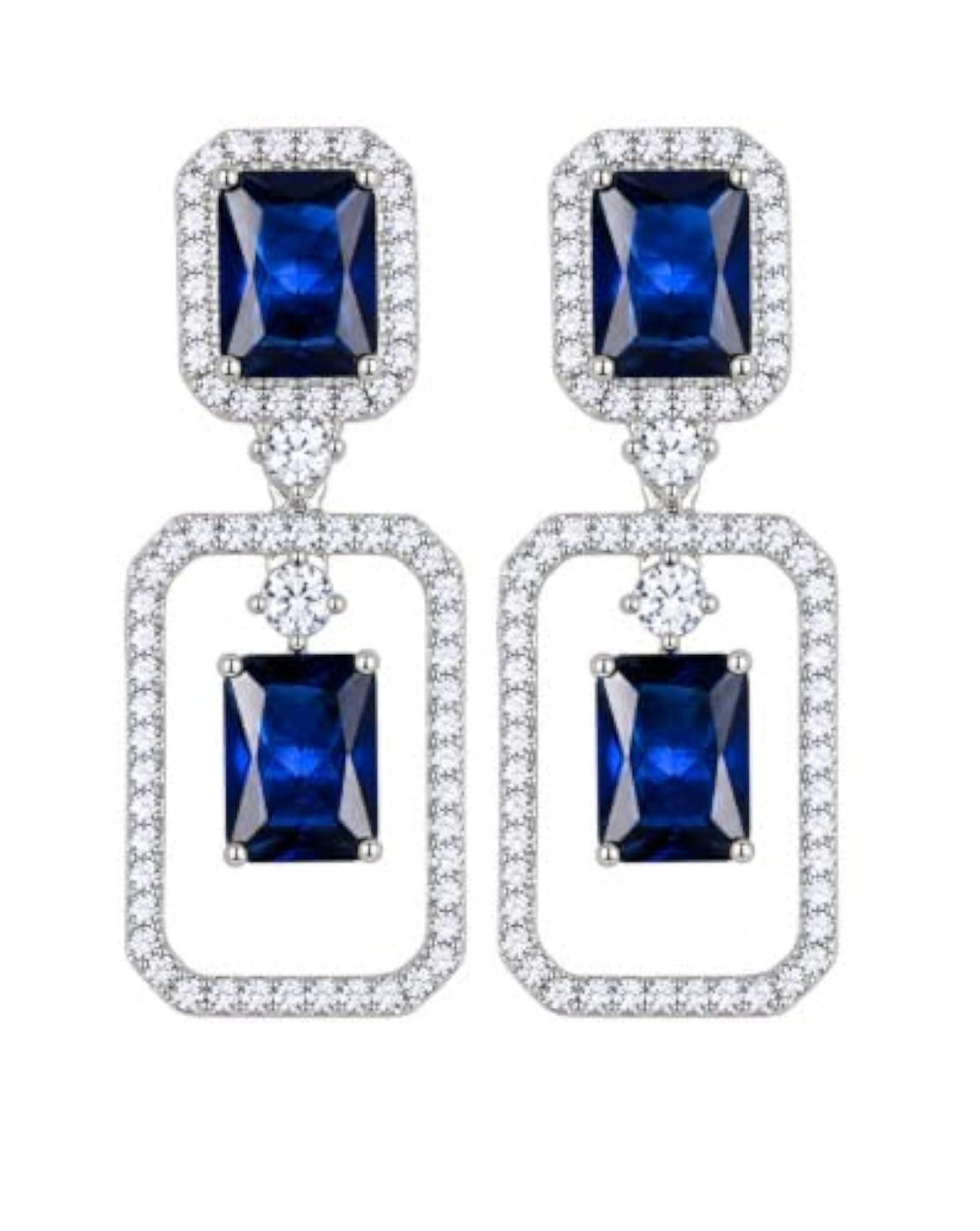 Luxury Blue Crystal Geometric Statement Earrings for Women