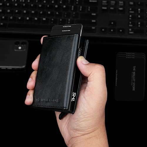 Image of The Wallet Store Men Aluminium Defender Rfid Protected Wallet Cardholder | Pop-Up Card Holder | Scan Proof | Case | Up To 8 Cards | Credit & Debit Card Holder (Black)