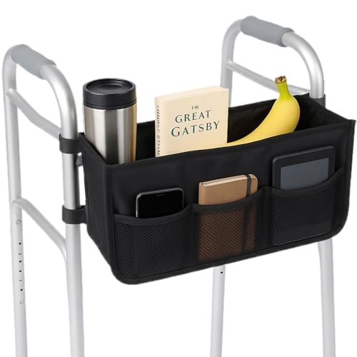 Walker Basket - Foldable Walker Bag with Cup Holder - Fits Folding Walkers - Ideal Walker Accessories for Seniors with Limited Mobility to Carry Water Bottles Books Essentials & More