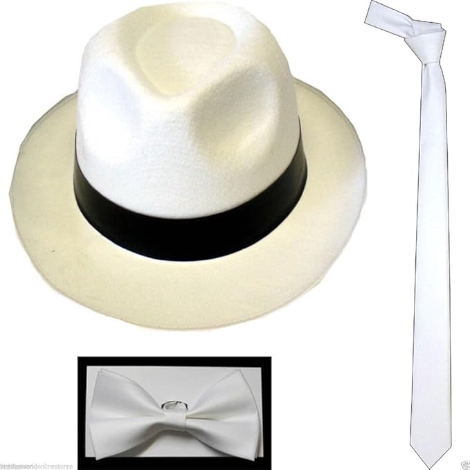 ANZEE Jackson Hat Sequin Glove Sunglasses & Bow Tie Set Pop Star & Gangster Cosplay Fancy Dress Party Costume Accessories (Tie+Hat+Bow Tie)