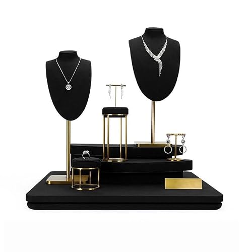 QINGGANG-0224 jewelry organizer Black Velvet & Metal Jewelry Display Set 3 Combination for dressing table(Medium)