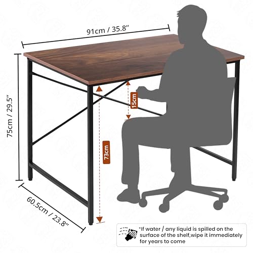 Image of ABOUT SPACE Office Table - Study Table for Students, Adults Work Table for Home - PC, Laptop, Desktop, Gaming, Computer Table with Spacious Tabletop Multipurpose Table (Walnut-L 91 x B 60.5 x H 75cm)