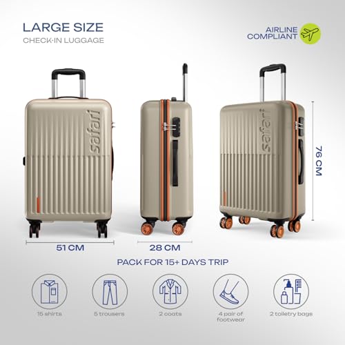 Image of Safari Astra Neo 8 Wheels 76cm Large size Check-in Trolley Bag, Hard Case Polycarbonate, 360 Degree Wheeling Luggage for Men & Women, Travel Bag, Suitcase for Travel, Trolley Bag for Travel, Champagne