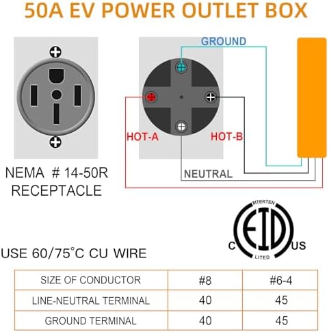 50 Amp 125/250 볼트 EV 전원 콘센트 박스, NEMA 14-50R 콘센트 EV 충전 박스 — 사진 7