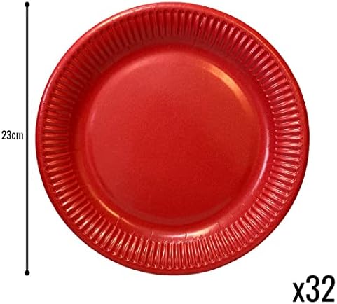 Red Party Paper Plates | Round Dessert Plates | Ruby Red Colour | Packs of 8 16 31 96 | 9" / 23cm (32)