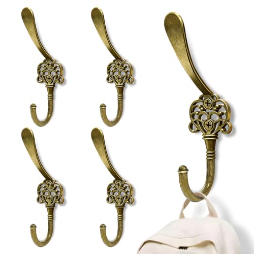 XHIPY 5Pcs Coat Hooks Wall Mount for Hanging, Decorative Backpack Hooks for Wall, Hold up to 30 lbs, Large Hanger Hooks for Towels, Purses, Clothes, Mudroom, Bathroom, Door