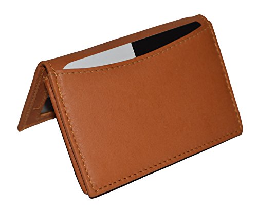 Leatherboss Small Credit Card Holder Wallet with Expandable Pocket - Tan 4" X 2.3/4"4