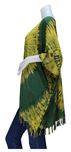 Tie Dye Blouse Caftan Kaftan Poncho Cover Up Spiral Plus Size Handmade (Green) #TOP2