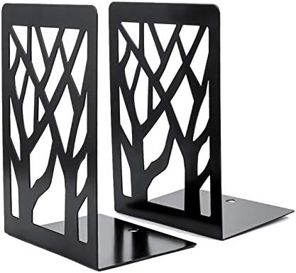 Book Ends, Bookends Heavy Duty, Aileese Book End Holder for Shelves, Metal Bookend (Black 2 Pair) for School and Office, Decorative Tree Unique Design Book Stopper for Gift, Book Binder and Dividers