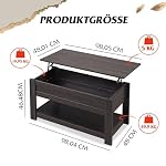 Couchtisch Höhenverstellbar und Ausziehbar, Wohnzimmertisch Holz mit Verstecktem Fach und Offenem Regal, Kaffeetisch, Holzkohle Schwarz – Bild 3