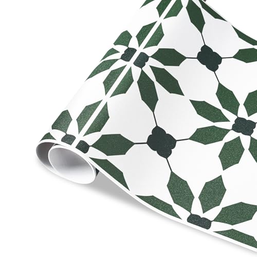 ReWallpaper Green White Self Adhesive Floor Tiles Geometric Vinyl Flooring Roll Waterproof Sticky Tiles for Floor Kitchen Hallway Laundry Temporary Flooring for Renters Easy Install Home 12in X 10ft by ReWallpaper - Used condition - Image 9