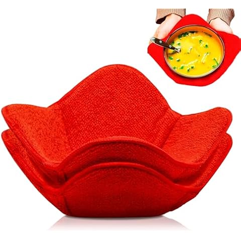 ULVEOL Set of 2 Red Microwave Hot Pads - Pot Holders, Cozies for Food, Ooma, Ramen or Soup Bowl Cozy, Kitchen Gadgets Cover