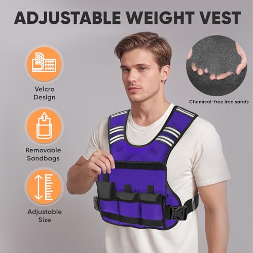 Image of APEXUP Adjustable Weighted Vest, 4-10lb /12-18lb /20-32lb Vest with 6 Ironsand Weights and Large Pocket, Weight Vest for Men Women Strength Training, Running, Walking