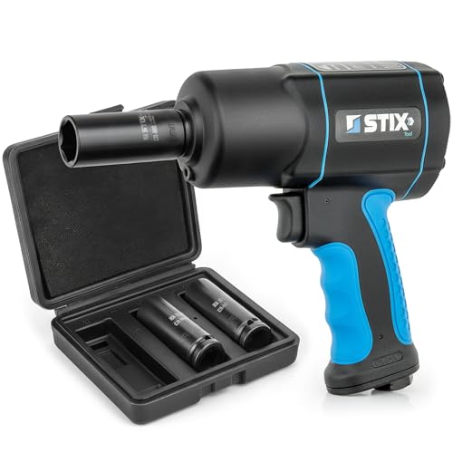 Stix Druckluft-Schlagschrauber - max. Lösemoment 1700 Nm - Druckluftschrauber zum Anziehen und Lösen von Schrauben - mit Steckschlüsselsatz 17-21mm