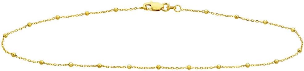 JEWELHEART 14K Solid Yellow Gold Ball Bead Anklet, 10in Dainty for Women