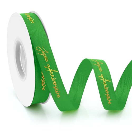 Ruban Satin Vert 15mm 23m pour Noël, Cadeau, Emballage, Joyeux Anniversaire, Décoration, Couture, Cheveux - Happy Birthday