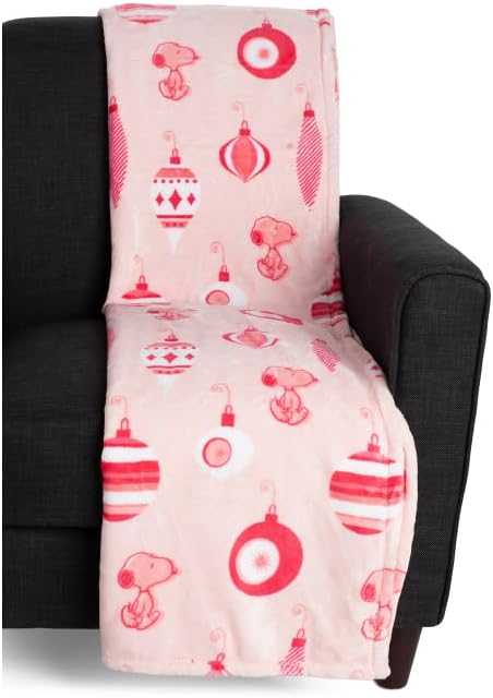 Berkshire Blanket & Home Co Peanuts VelvetLoft Throw Blanket, Pink - Holiday Bows, Polyester, 60 x 70 Inches, Winter Holiday Theme