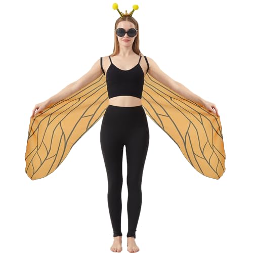 YUTCOTC Bee Wings and Bug Eye Glasses Headband Set for Adults Bee Costume Accessories for Halloween Cosplay Parties