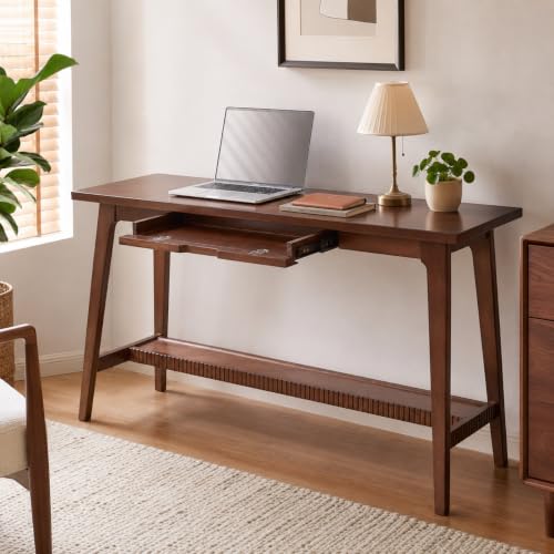 Elyveont Solid Wood Desk with Drawers & Lower Storage Shelf, Work Table