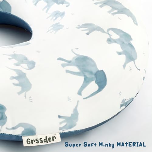 Image of GRSSDER Nursing Pillow Cover Stretchy Minky Removable Nursing Covers for Breastfeeding Pillows, Ultra Soft Comfortable Slipcover for Boy and Girls, Stylish Elephant Pattern