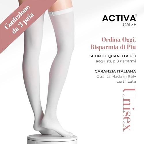 Activa - Calze Autoreggenti Antitrombo Punta Aperta Per Degenza, Intervento Chirurgico E Post Parto | Classe 1 18–24 Mmhg Compressione Graduata | Made In Italy (Bianco [1 Paio], M) - 8