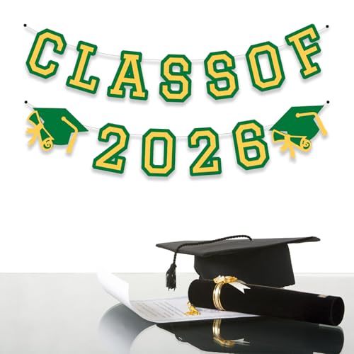 Image of Class of 2026 Graduation Banner University College Grad Garlands Decoration Party Supplies High School Colors Green Yellow