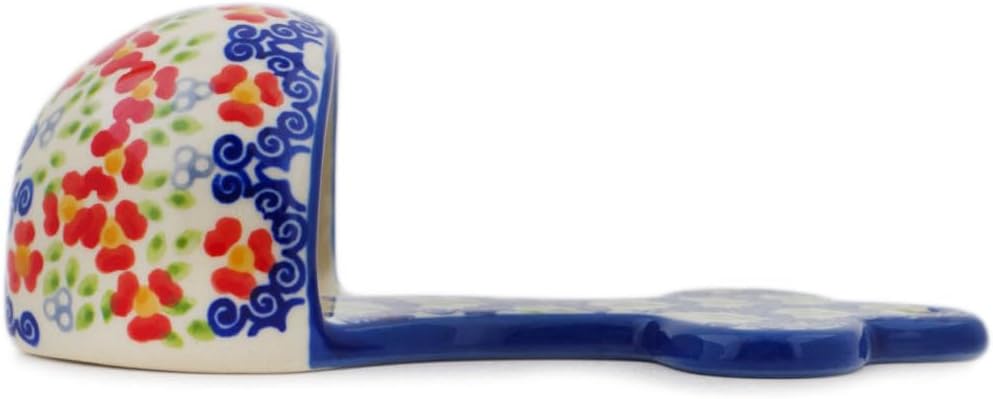 Polmedia Polish Pottery Cross UNIKAT - Red Chains Pattern Handmade in Boleslawiec Poland + Certificate of Authenticity
