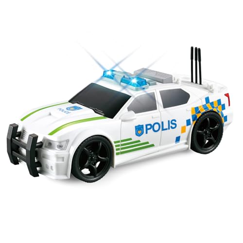 victob Police Car Toy for Kids, Friction Powered 1:20 Rescue Vehicle with Siren Sound and Lights, Push Police Car for Boys Girls Ages 3-6