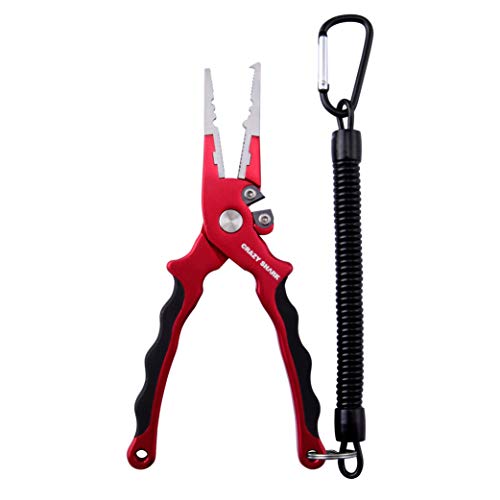 Crazy Shark Professional Saltwater/Fresh Water Aluminum Fishing Pliers Tungsten Carbide Cutters (Red) #TOP6