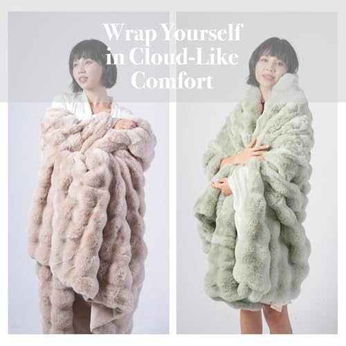 Super Comfort Oversized Warm Thick Bubble Luxury Plush Rabbit Faux Fur Throw Blanket, Fluffy Blanket,Soft Cozy Blanket for Couch Chair Bed Sofa Living Room (Sage Green, 60inX80in) by macinso - Used condition - Image 6