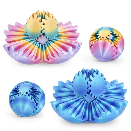 Image of Gear Ball 3D Printed Cube Fidget Toy,Gear Sphere Fidget Toys,Sensory Toys for Stress and Anxiety Relief, Desk Toy Fidget Spinners,Stocking Stuffers for Adults & Kids (Ocean+Rainbow, 2.3 Inch)