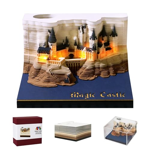 MACTANO 3D Art Calendar Memo Pad 2026, Creative Time Piece Calendar Magic Castle Rip Away Paper Carving Sticky DIY Note