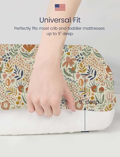 Image of TotAha Crib Sheets for Boys Girls, Buttery Soft Crib Mattress Fitted Sheet, Super Stretchy Jesery Knit Baby Sheet, Silky Comfort Baby Bed Sheets 28x52x9 Extra Deep Pocket(Botanical Garden & Cute Bear)