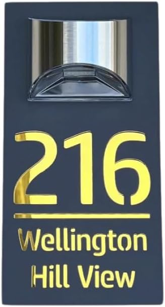 Custom Solar House Sign, Personalised House Number With Solar Lig...