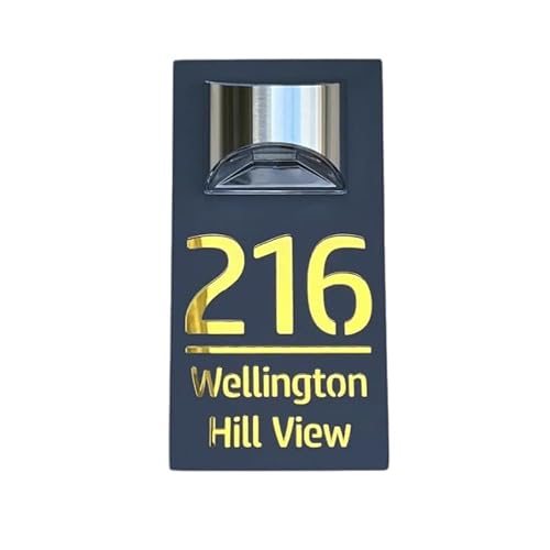 Custom Solar House Sign, Personalised House Number With Solar Light Laser Cut Door Name Plaque LED Modern Door Number Plaque Laser Modern Cut Door Name Address Plaque Yard Sign