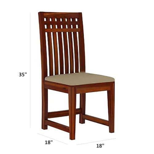 Image of AS Arts Sheesham Wood Rectangular 4 Seater Dining Table Set of 4 with Cushioned Chairs for Home & Dining Room | Solid Wood | Natural Honey Finish