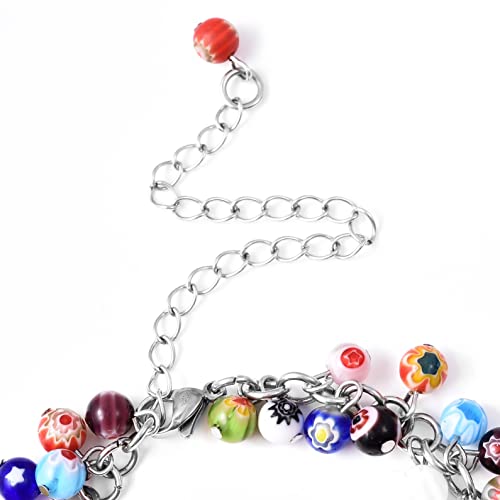 Shop Lc Murano Style Glass Bead Charm Ankle Bracelets For Women Adjustable Beach Fashion Foot Jewelry Beaded Anklet In Stainless Steel Boho Gifts 7.5" Mothers Day Gifts #TOP4