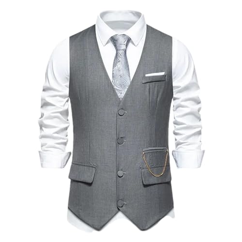 Spring & Fall Men's Slim Fit Vintage Single-Breasted Solid Color Business Suit Vest – V-Neck Waistcoat