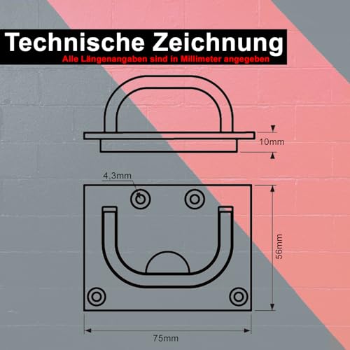 PRIOstahl Einlassgriff Bodenheber mit versenkbarem Griff Möbelgriff Muldengriff Lukenheber x 1 Stück Größe: 75 x 56 mm für Boot Luke Schiebetüren Schubladen Rostfrei aus Edelstahl V4A