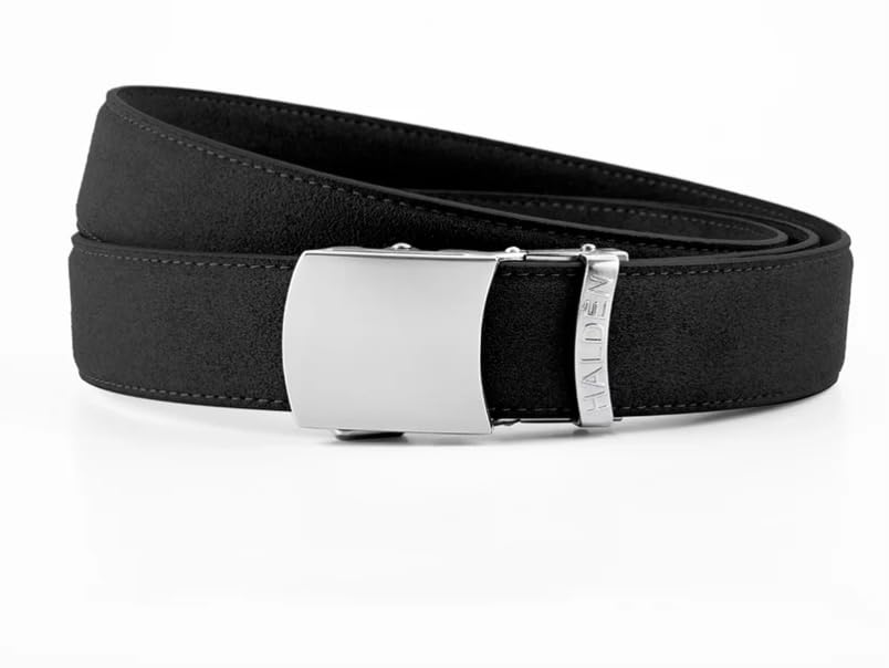 Image of HALDEN Micro Fiber Suede Belt for Men | Vegan Ratchet Belt with Magnetic Auto-Lock Buckle | Adjustable Formal Belt Fits Up to 44 Inch Waist