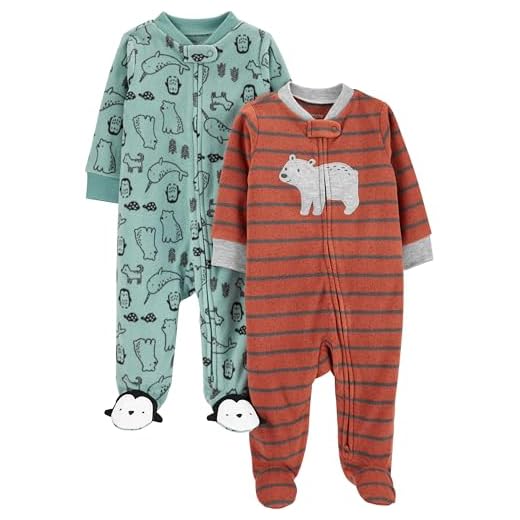 Simple Joys by Carter's Baby Boys' Fleece Footed Sleep and Play, Pack of 2, Bear/Mixed Print, 0-3 Months